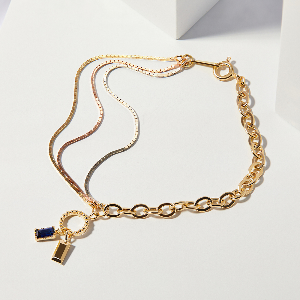 14K 라벨르 레이어드 박스 체인 금 팔찌