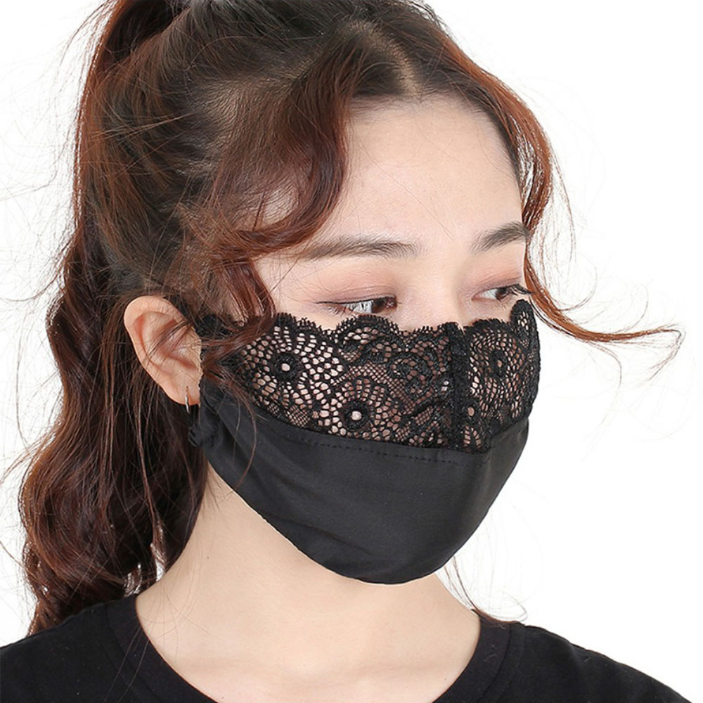 시스루 레이스 마스크 결혼식 웨딩 얼굴 가리개 등산 안면 자외선차단 신부 자수 - 메인 이미지