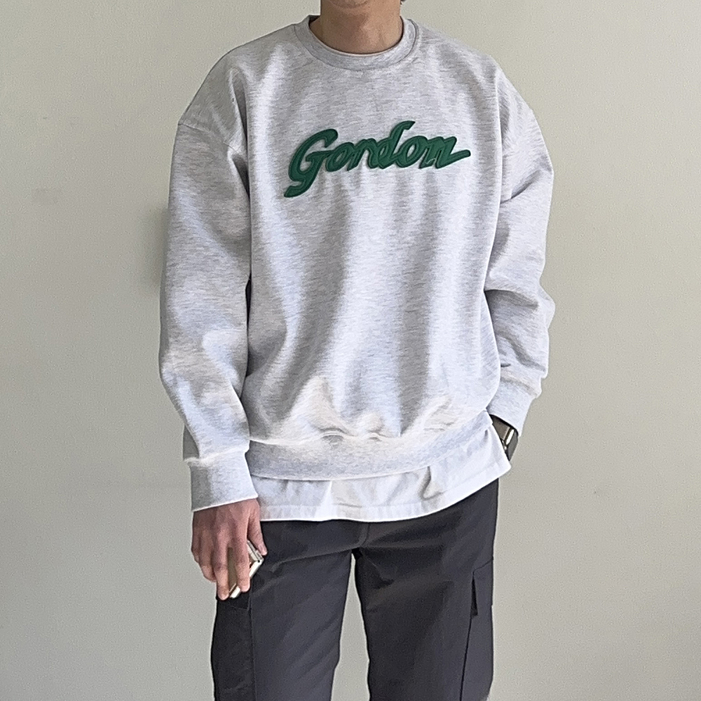 남자 맨투맨 오버핏 흰색 회색 자수 커플 맨투맨 - 상세 이미지 3