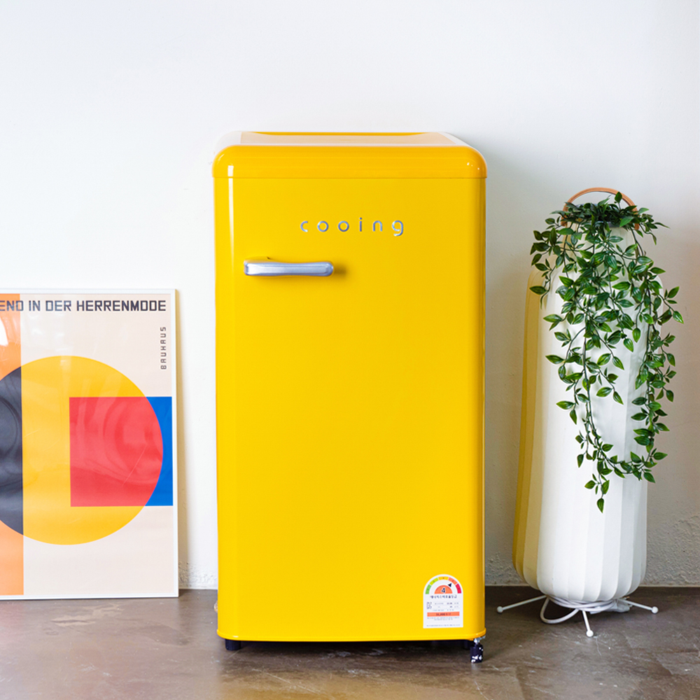 쿠잉 레트로 미니냉장고 REF-S92 소형 원룸 사무실 작은 슬림 가정용 옐로우