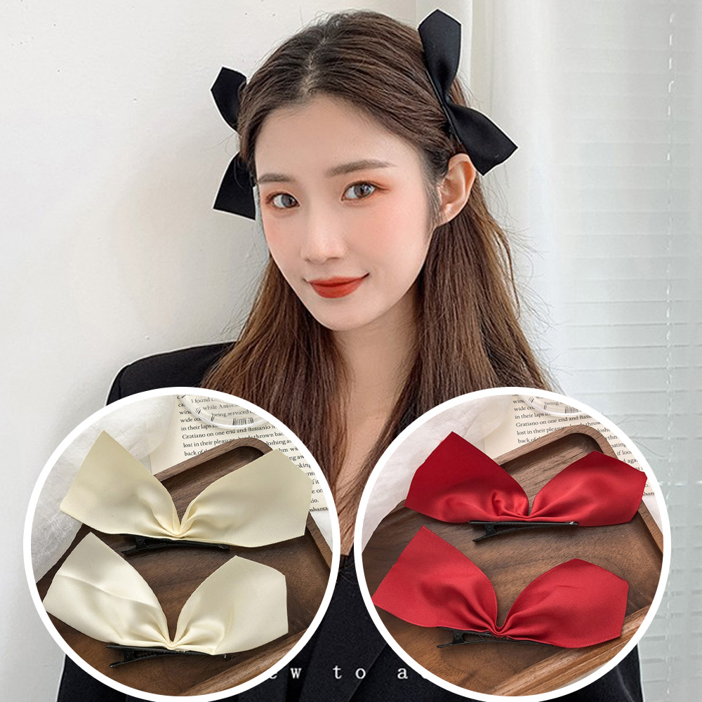 포인트 리본 집게핀 2개1세트 앞머리핀 헤어핀 단발머리 - 상품 이미지