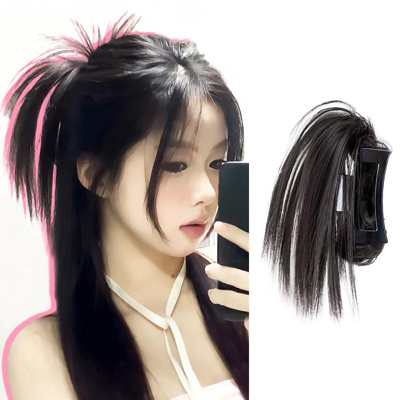 포니테일 깃털번 가시머리 업스타일 집게핀 부분 가발 - 상품 이미지