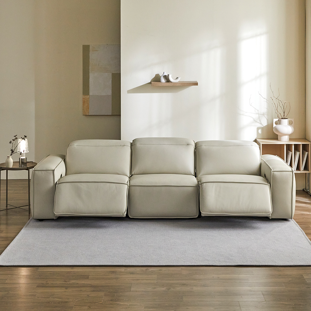 트로이 아이보리 전체 가죽 전동 리클라이너 소파