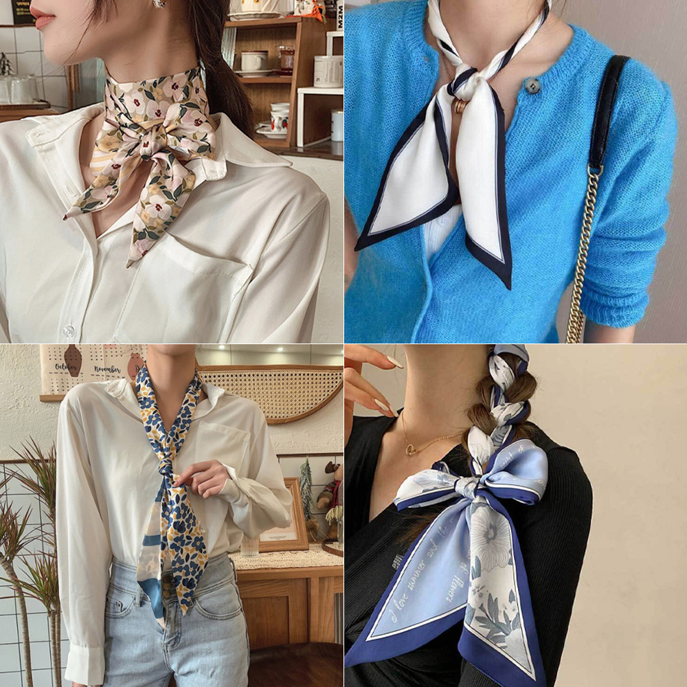 방도 스카프 쁘띠 스키니 타이 실크 미니 가방 스카프 가을