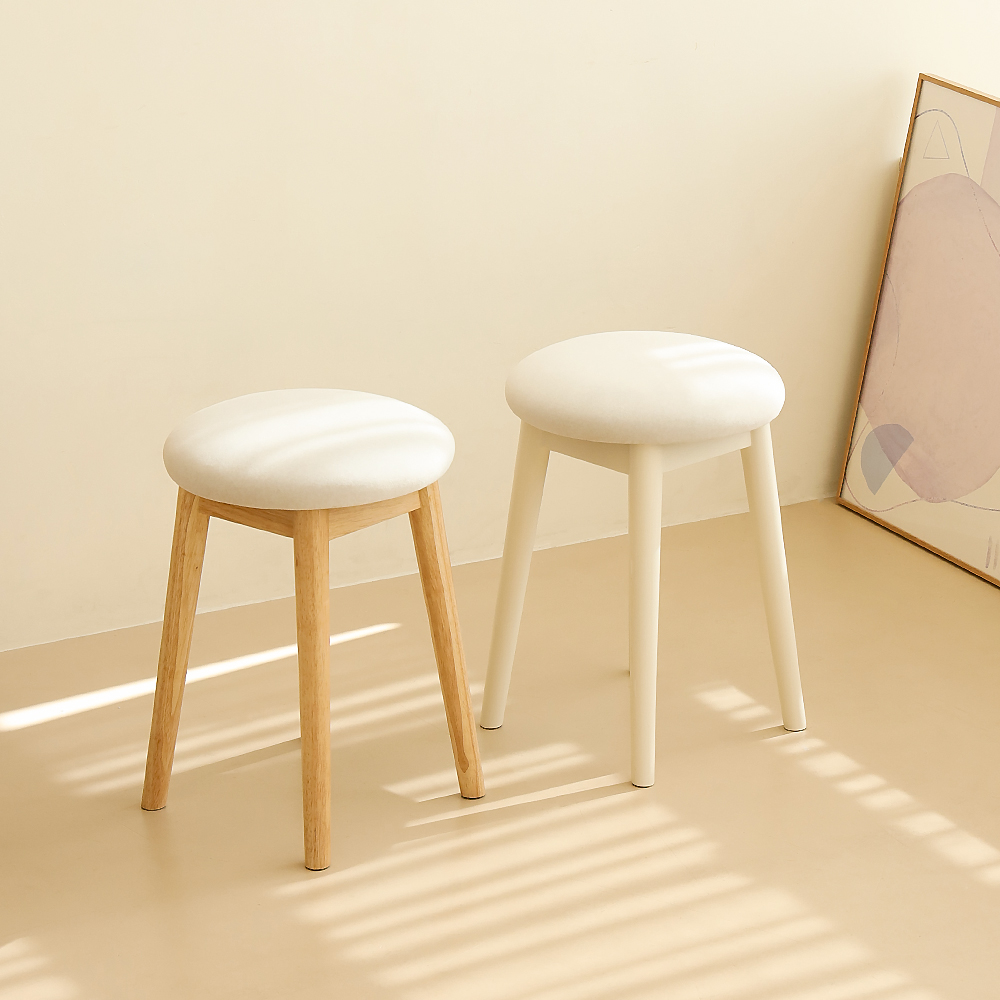 우디브 오닐 원형 원목 스툴 화장대 의자 내추럴