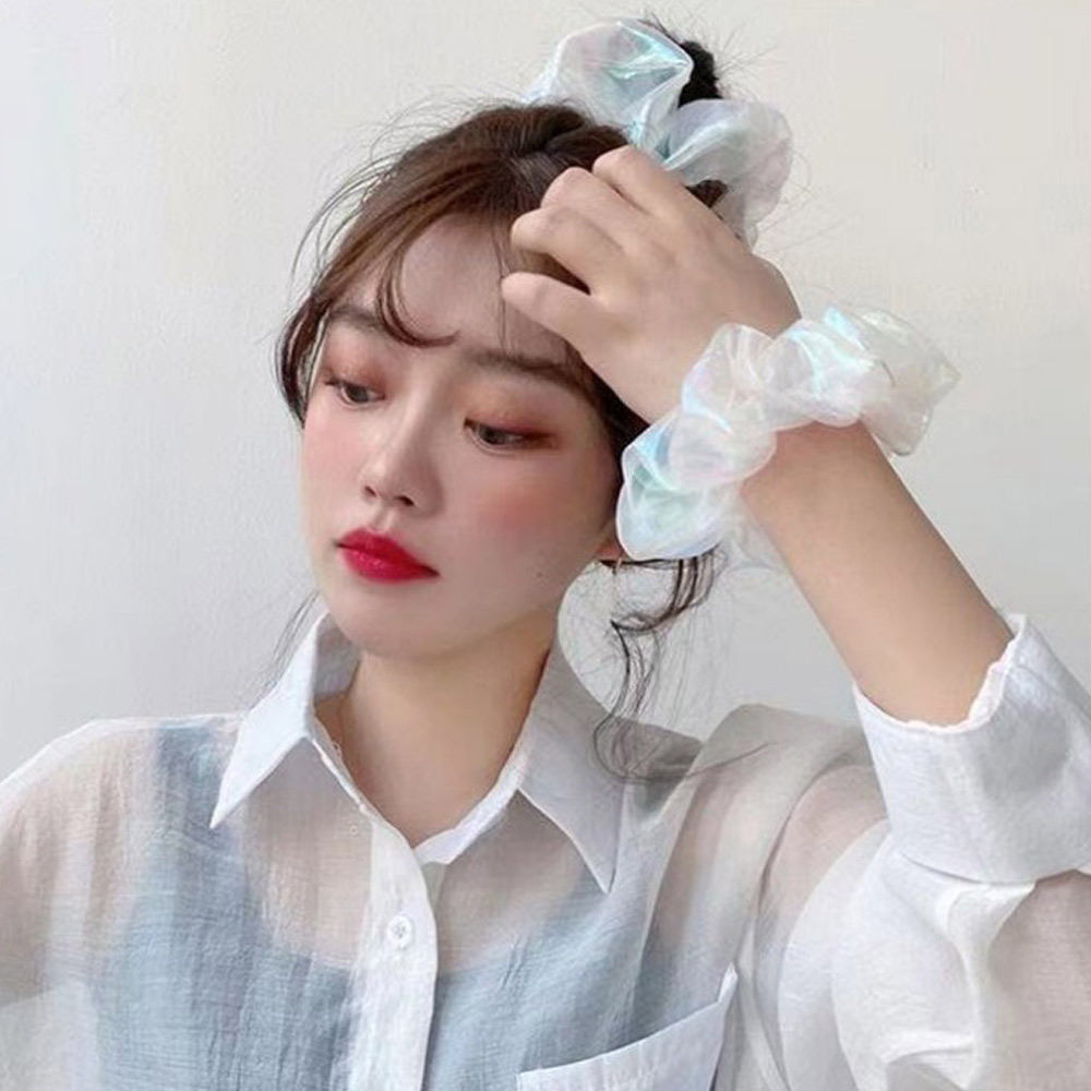 오로라 곱창밴드 홀로그램 헤어밴드 똥머리 곱창 머리끈 쉬폰 미니 여름 실크 스크런치 슈슈 - 상세 이미지 4