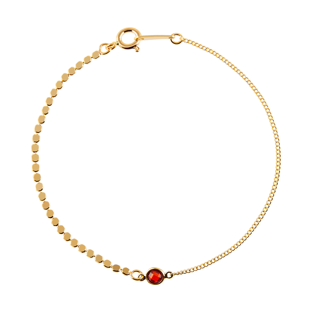 14K 18K 루미너스 커브 앤 볼 탄생석 체인 금 팔찌