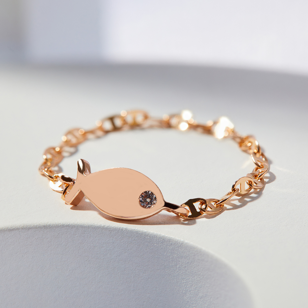 14K 18K 행운의 물고기 체인 금 반지