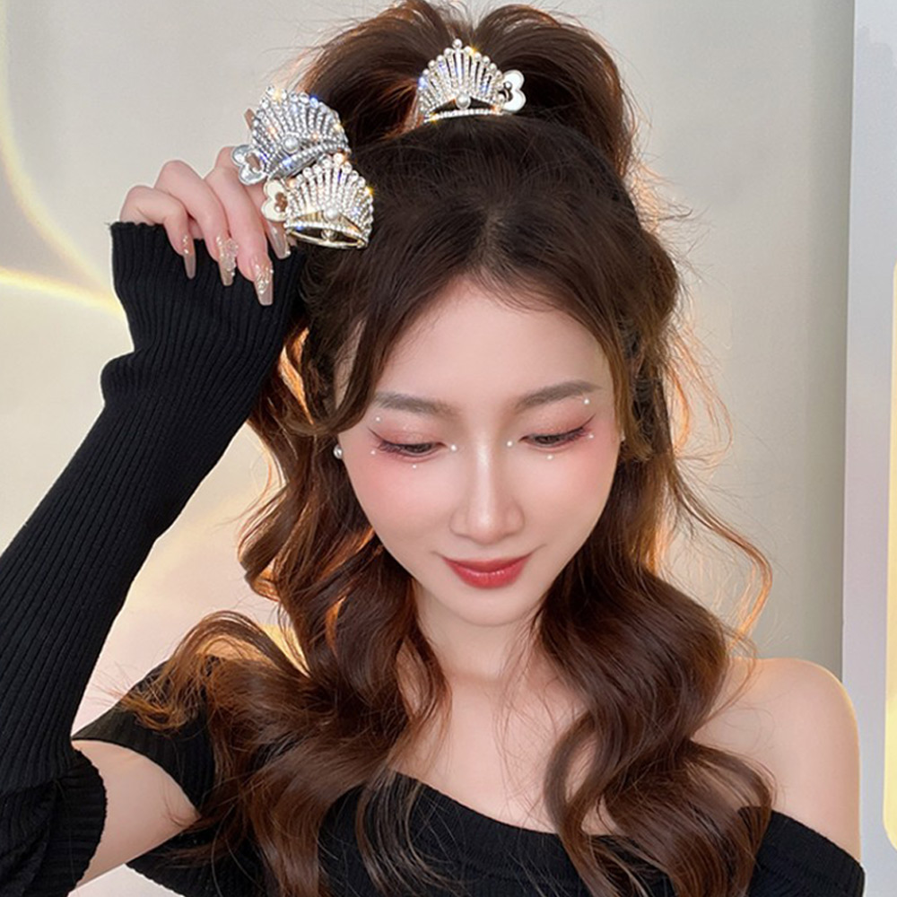 하이 포니테일 큐빅 원형 집게핀 왕관 메탈 바렛 반묶음 삔 - 상세 이미지 5