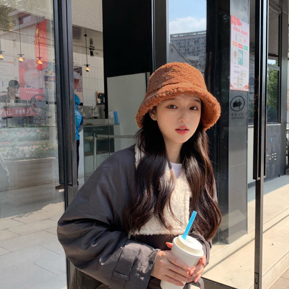 무지 양털 버킷햇 양털 벙거지 모자 겨울 뽀글이모자 - 상세 이미지 3