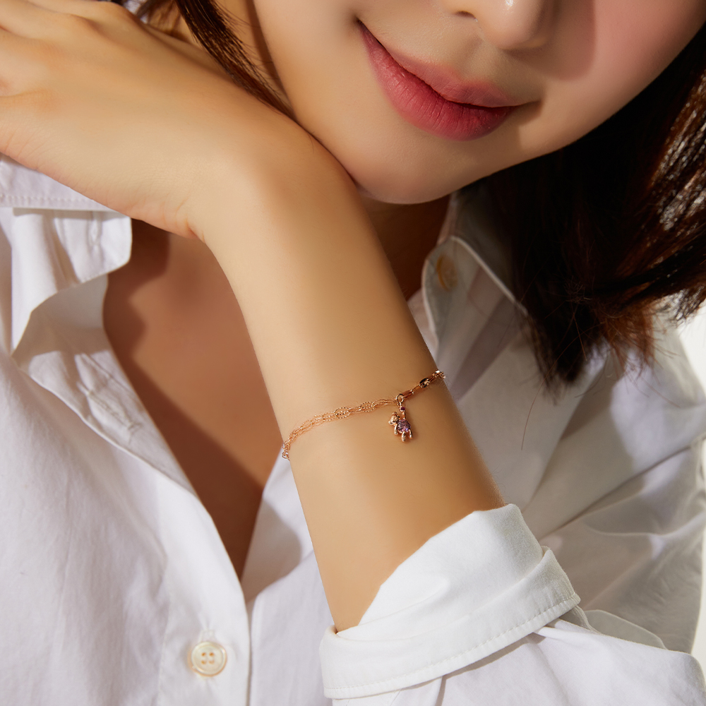 [네이버 단독]14K 로시끌레르 로돌라이트 곰돌이 체인 레이어드 금 팔찌 - 상세 이미지 5