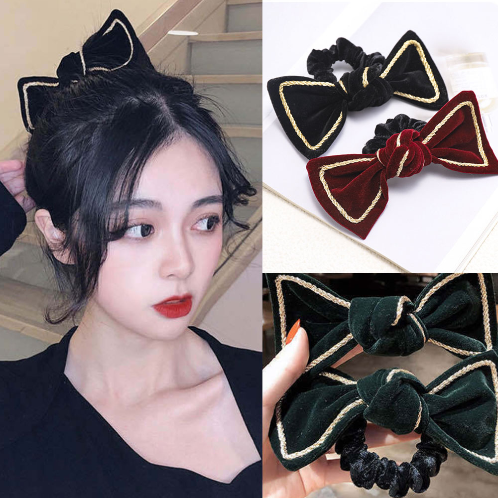 리본 벨벳 곱창 머리끈 당고밴드 로우번 똥머리 올림머리 밴드 헤어 스크런치 - 상세 이미지 2
