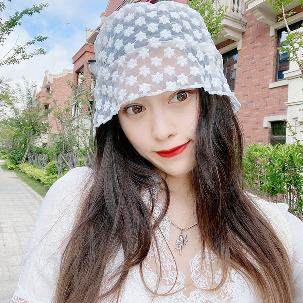 시스루 벙거지 버킷햇 레이스 자수 여성보넷 햇 아일렛 모자 여름벙거지 플라워 망사 얇은 - 상세 이미지 2