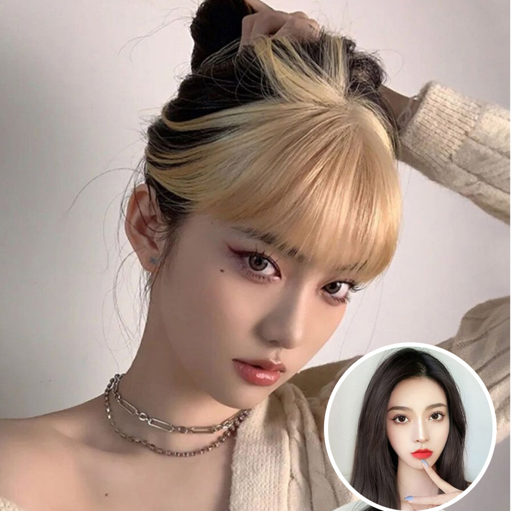 포인트 금발 앞머리 시스루 뱅 제니 가발 반 풀뱅 부분 앞머리 피스 : 톡톡창고