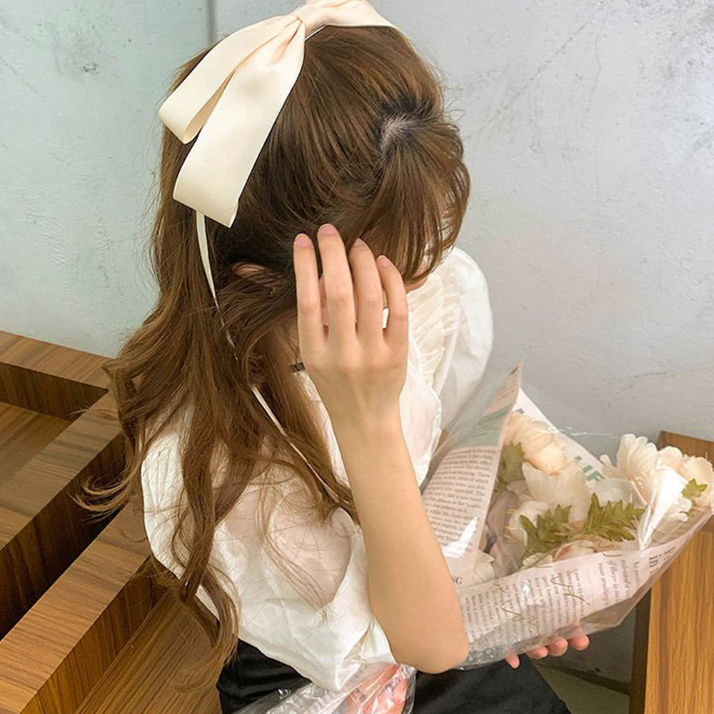 롱 끈 왕리본핀 올림머리 자동핀 골프 리본삔 헤어 반머리 포니테일 로우번 - 상세 이미지 3