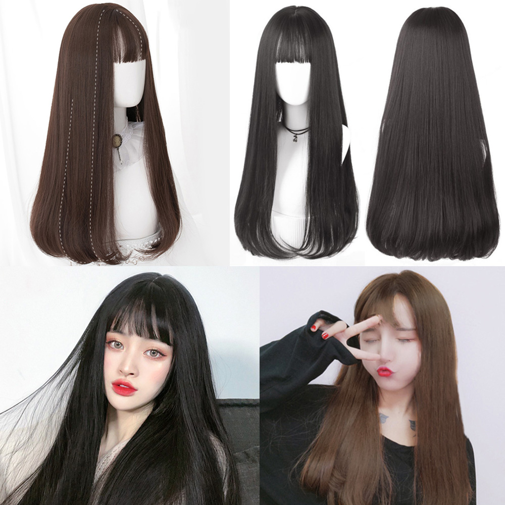 일자 앞머리 c컬 통가발 씨컬 펌 롱 긴 생머리 항암가발 전체가발 - 상세 이미지 5