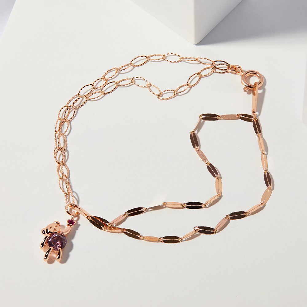 [네이버 단독]14K 로시끌레르 로돌라이트 곰돌이 체인 레이어드 금 팔찌