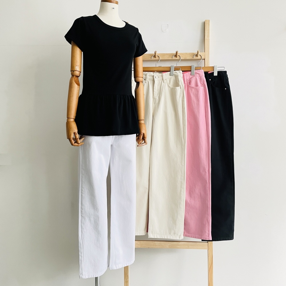 세미와이드팬츠 여성면바지 핑크바지 하이웨스트 통바지 - 상세 이미지 3