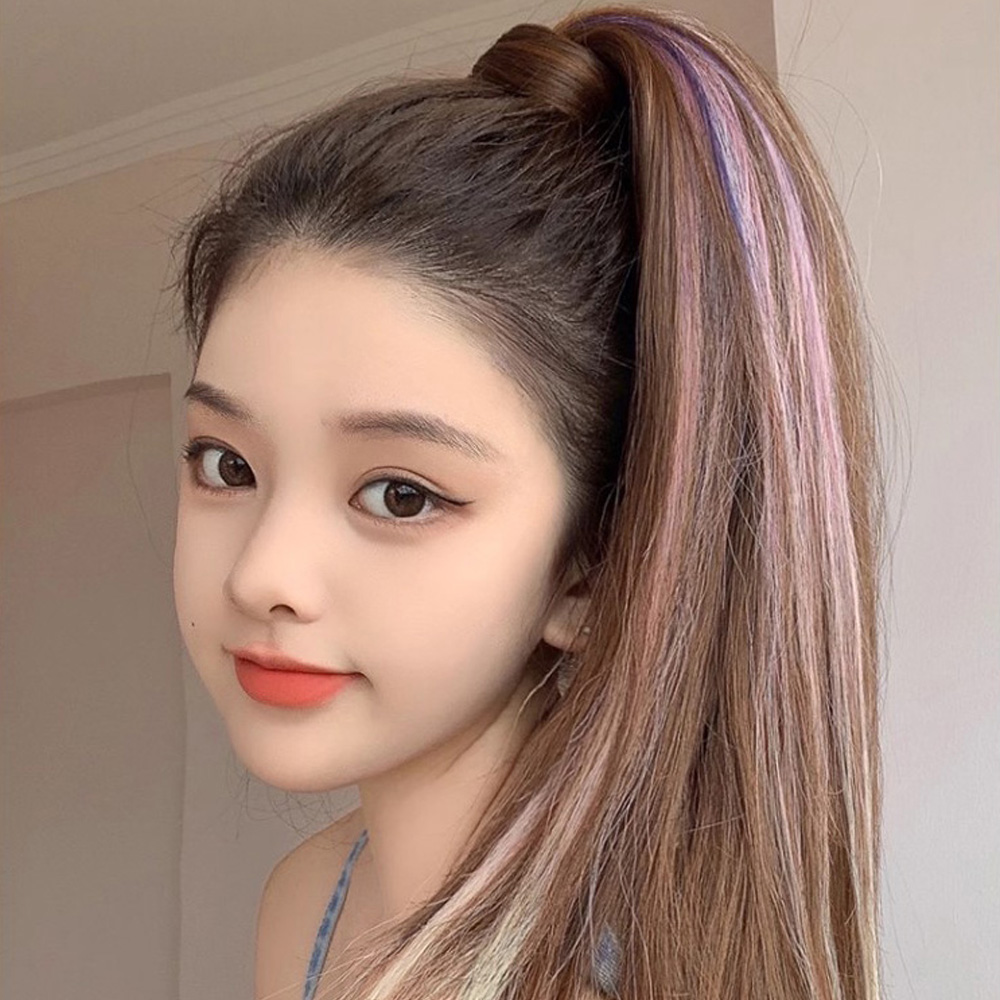 브릿지 포니테일 가발 롱 생머리 머리끈 묶음형 똑딱이 부분염색 투톤 - 상세 이미지 3