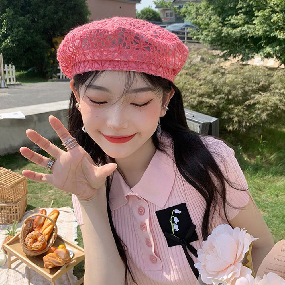 시스루 레이스 베레모 봄 여름 통기성 빵모자 화가모자 망사베레모 - 상세 이미지 3