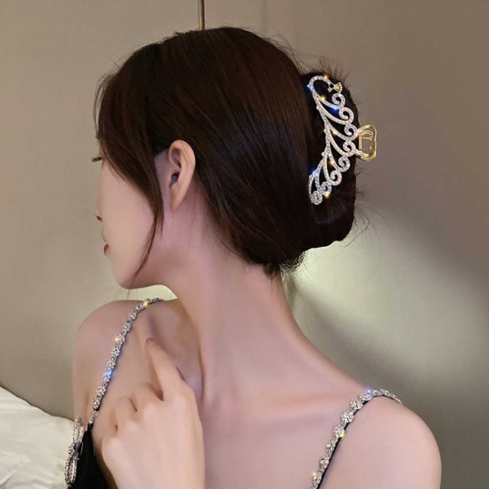 큐빅 백조 헤어 집게핀 올림머리 진주집게 숱많은 긴머리 메탈 골드 꼬임 - 상세 이미지 4