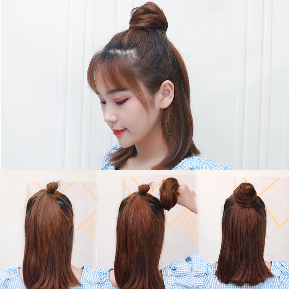 똥머리 가발 집게핀 올림머리 부분 가채 당고머리 - 상세 이미지 3