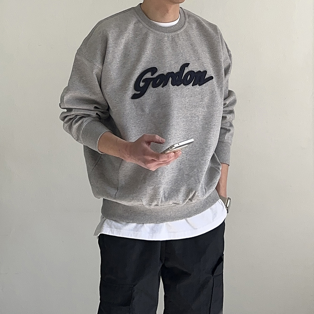 남자 맨투맨 오버핏 흰색 회색 자수 커플 맨투맨 - 상세 이미지 2