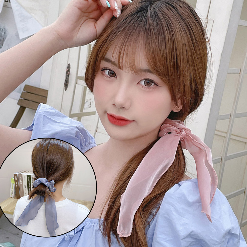 쉬폰 스카프 곱창 머리끈 밴드 스크런치 헤어끈 타이 리본 고무줄 이미지 6