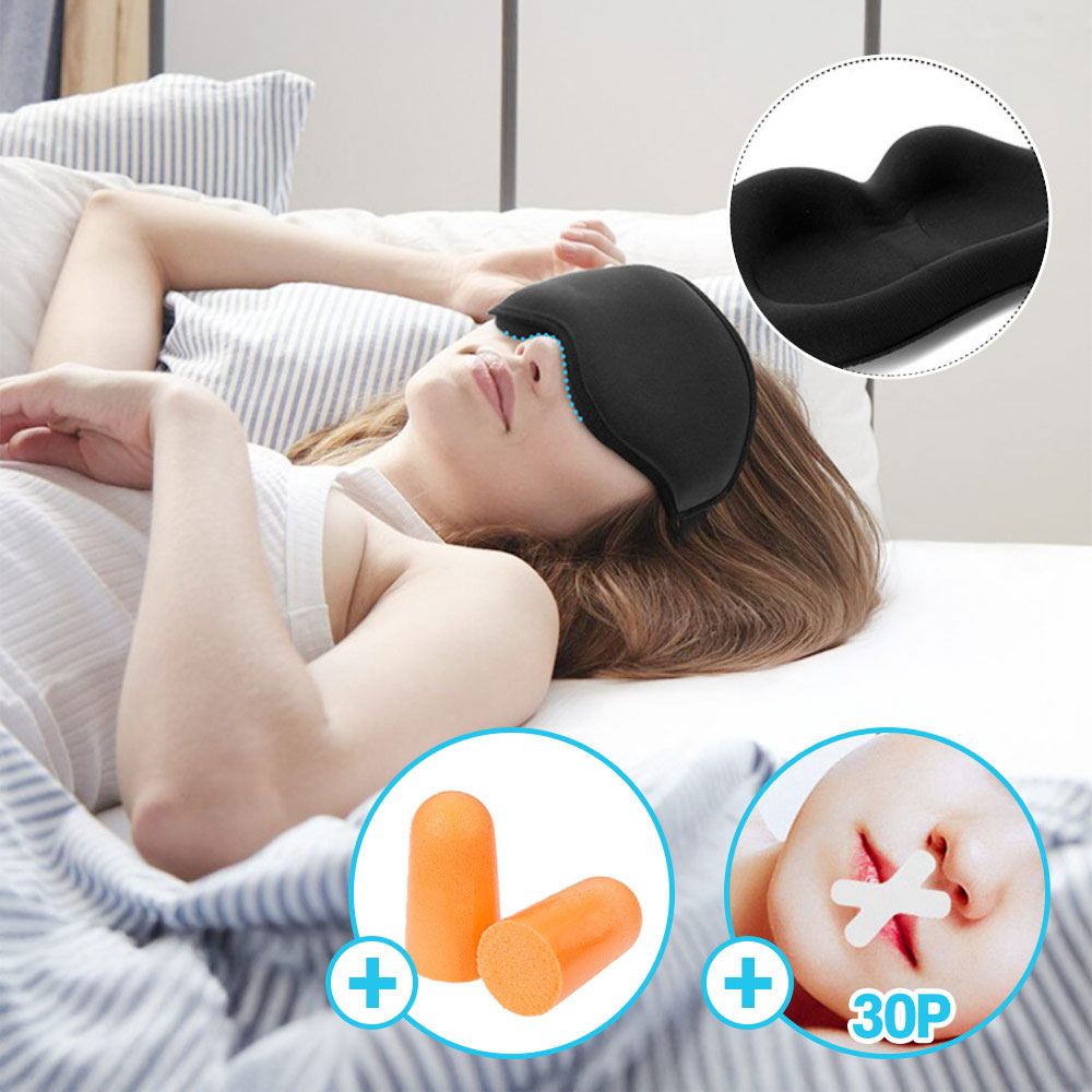 로에드 3세대 3D 수면안대 암막 수면 눈 가리개 + 수면귀마개 + 입벌림방지밴드 X자형30p - 상품 이미지