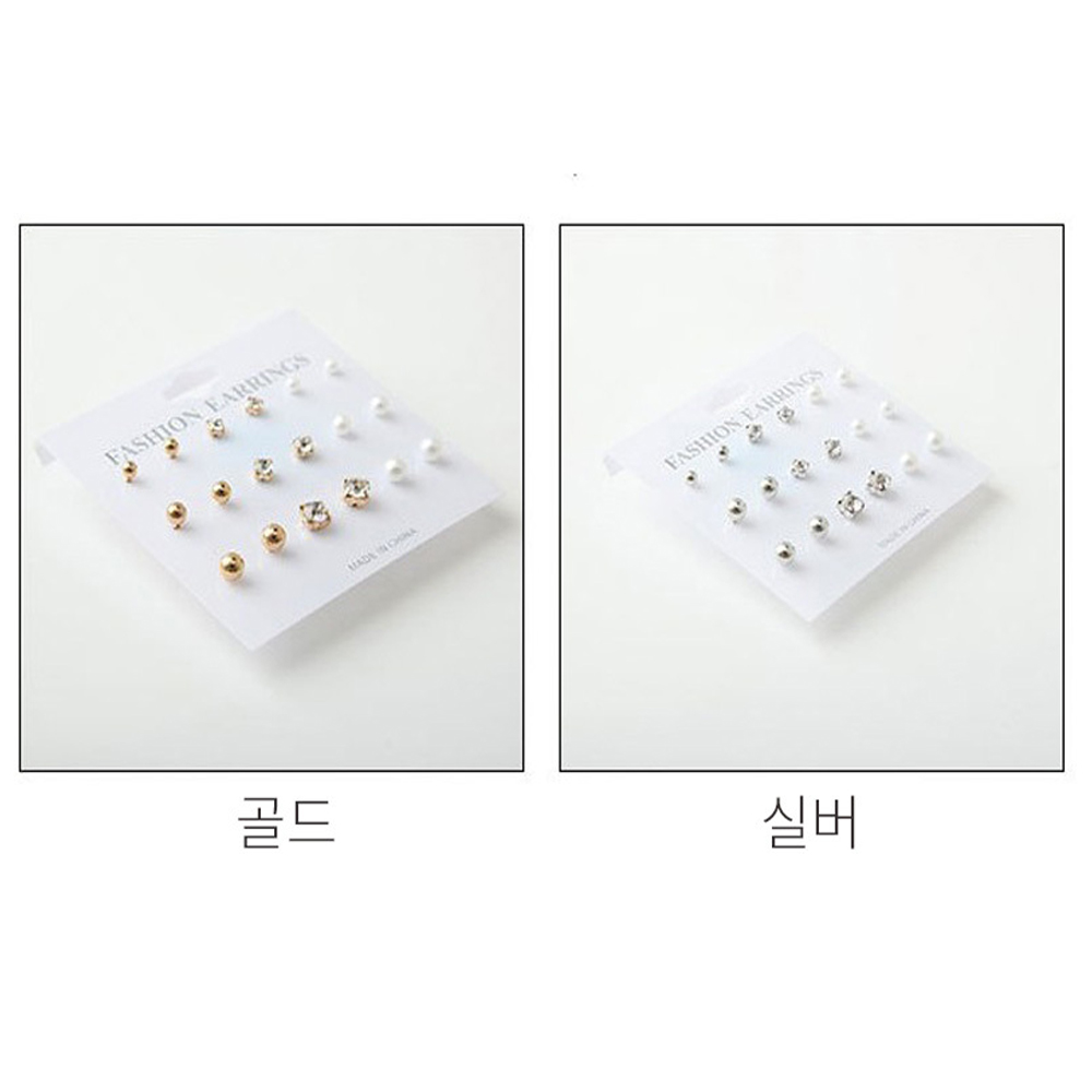 심플 포인트 귀걸이 9세트 미니 귀걸이세트 데일리 진주 골드 실버 큐빅 레이어드 - 상세 이미지 2