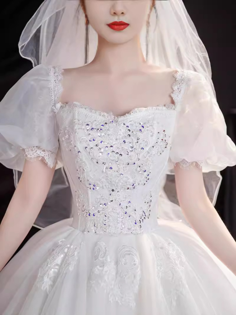 미니 웨딩드레스 퍼프소매 맥시 롱 브라이덜샤워 - 상세 이미지 3