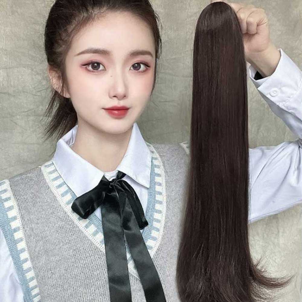 c컬 긴머리 집게핀 포니테일 셋팅웨이브 여자 부분가발 헤어 피스 - 상세 이미지 3