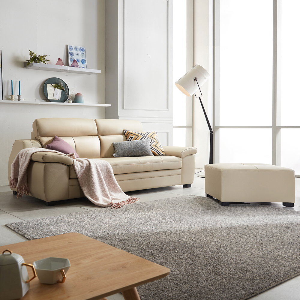 동서가구 소브 천연면피가죽 3인 소파+스툴 DF909061