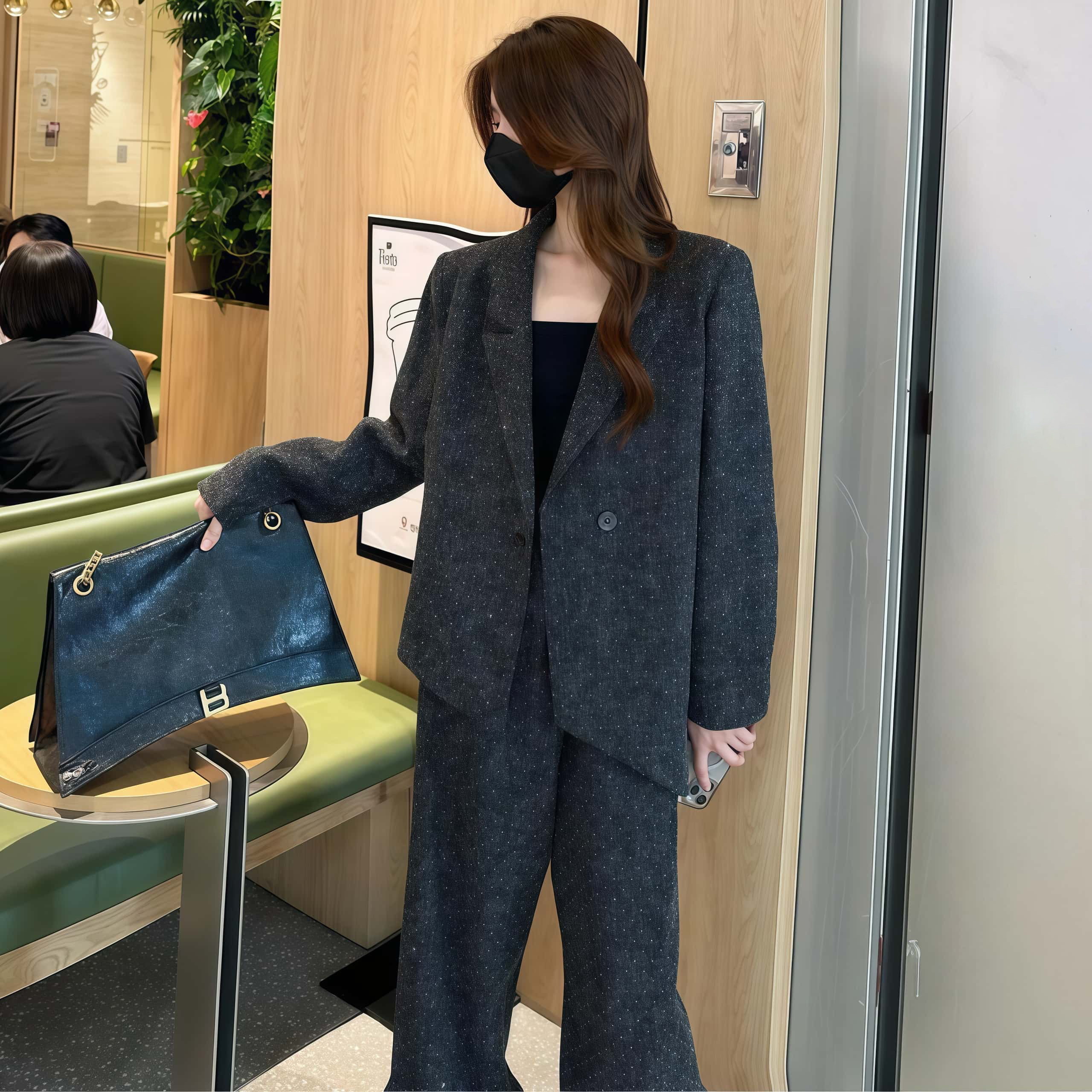 여성 정장바지세트 고급 다이몬드 봄신상 오피스룩 투피스 - 상세 이미지 3