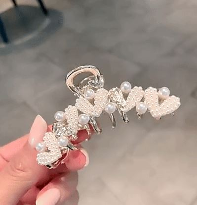 반머리 진주하트 집게핀 반묶음핀 바나나핀 잔머리고정 혼주뒤꽂이 단발 앞머리 - 상세 이미지 4