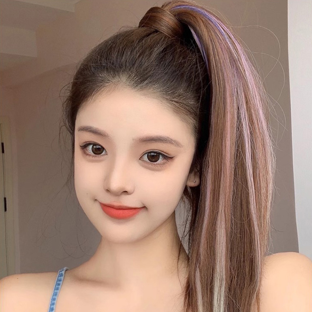 브릿지 포니테일 가발 롱 생머리 머리끈 묶음형 똑딱이 부분염색 투톤 - 상세 이미지 2