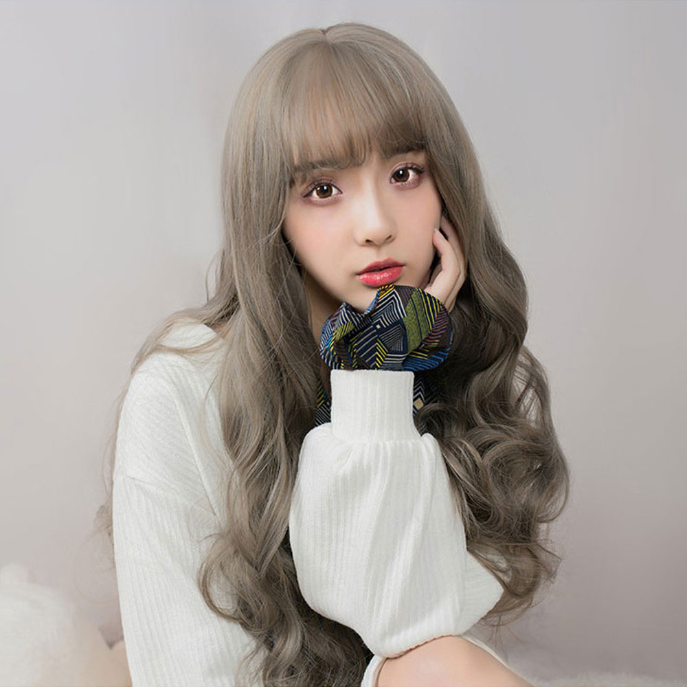 여신 웨이브 통가발 스타일 앞머리 긴머리 파마 펌 굵은 전체 가발 웨이브펌 - 상세 이미지 4