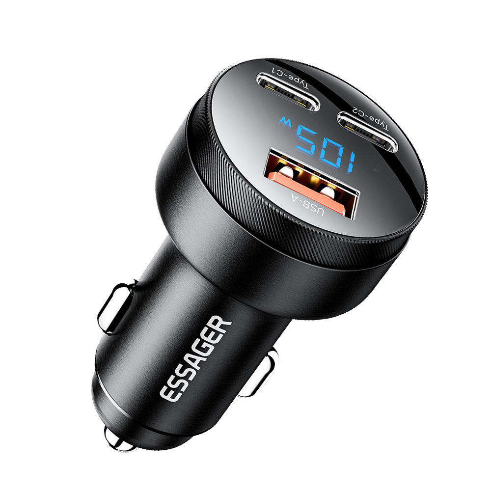 ESSAGER 105W 디스플레이 3포트 차량용 시거잭 PD PPS C포트 초고속 충전기 이미지 6