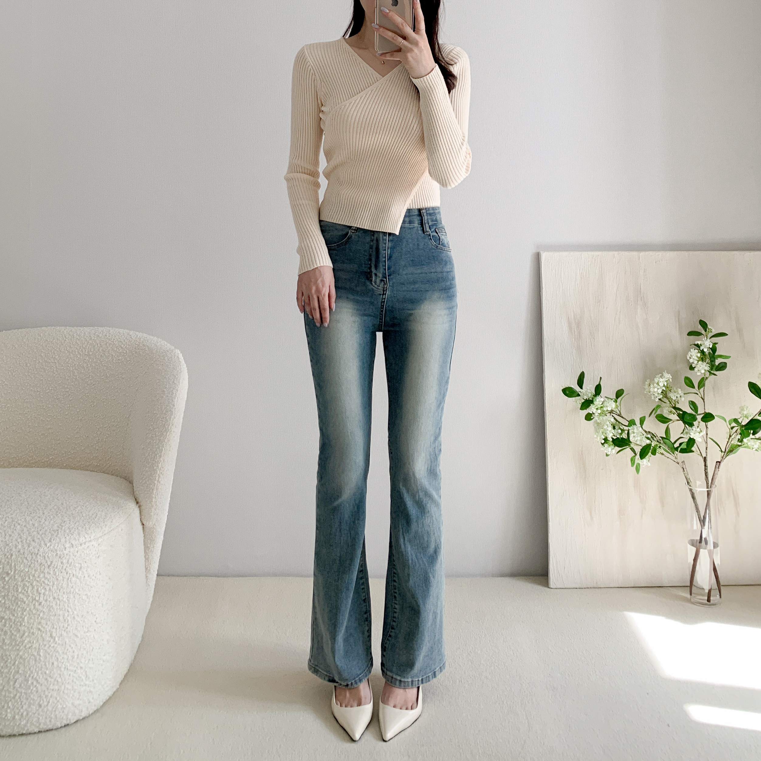 부츠컷청바지 허리밴딩청바지 키작녀청바지 - 상세 이미지 4