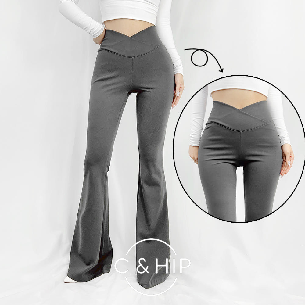 브이 컷팅 롱기장 하이웨스트 밴딩 나팔 슬랙스 부츠컷팬츠 3color - 상품 이미지