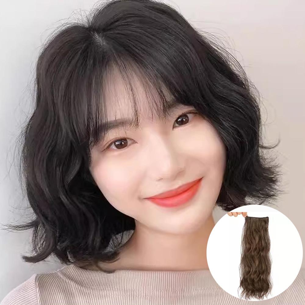 S컬 중단발 옆머리 가발 물결 펌 웨이브 붙임머리 - 상품 이미지