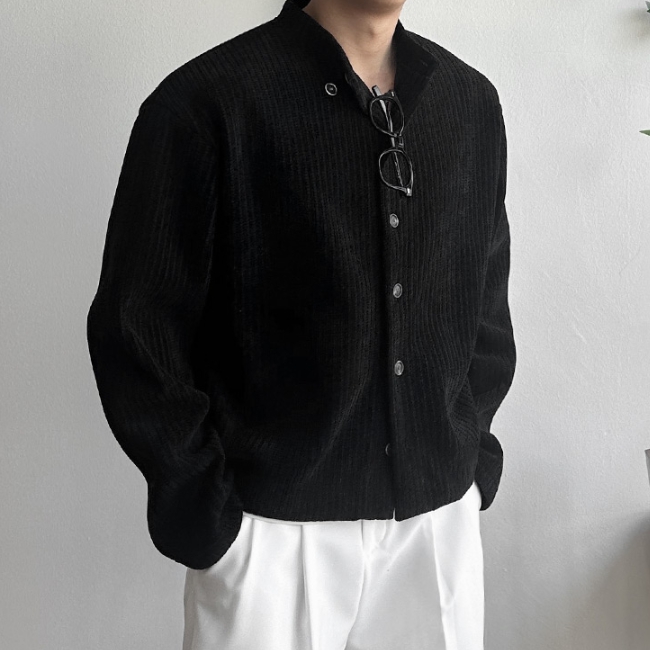 남자 튼브 루즈 오버핏 합포 크롭 라운드 가디건 - 상세 이미지 5