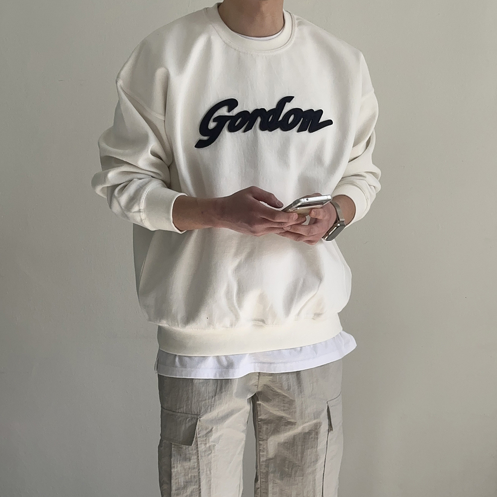 남자 맨투맨 오버핏 흰색 회색 자수 커플 맨투맨 - 상품 이미지