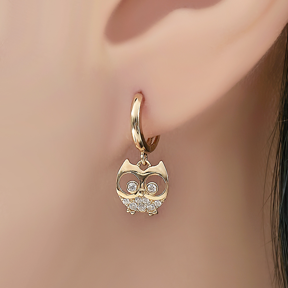 주리에떼 14K 18K 목걸이 귀걸이 1+1 세트 로즈골드 데일리 심플 행운의 부엉이 여자친구 금 목걸이 원터치 귀걸이 선물 - 상세 이미지 4