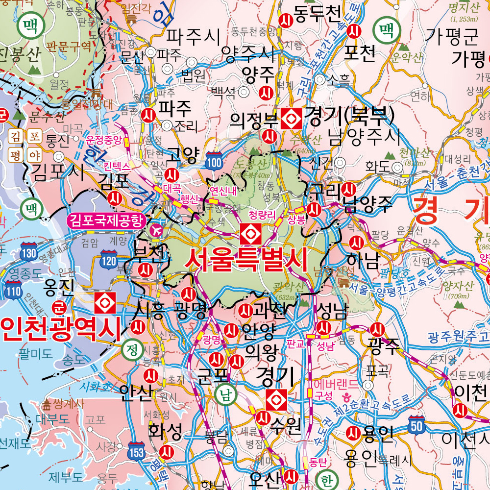 우리나라지도 코팅 - 대한민국 전국 도로 한국 한반도 전도 이미지 2