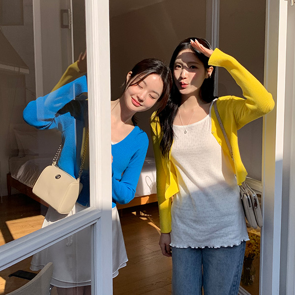 리체르 소프트 골지 브이넥 크롭 니트 가디건 cd3328