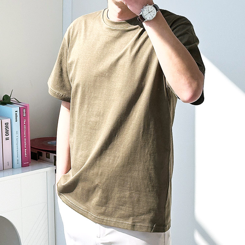 남자 오버핏 반팔티 레이어드 티셔츠 여름 무지 면티 흰티 라운드 이미지 6