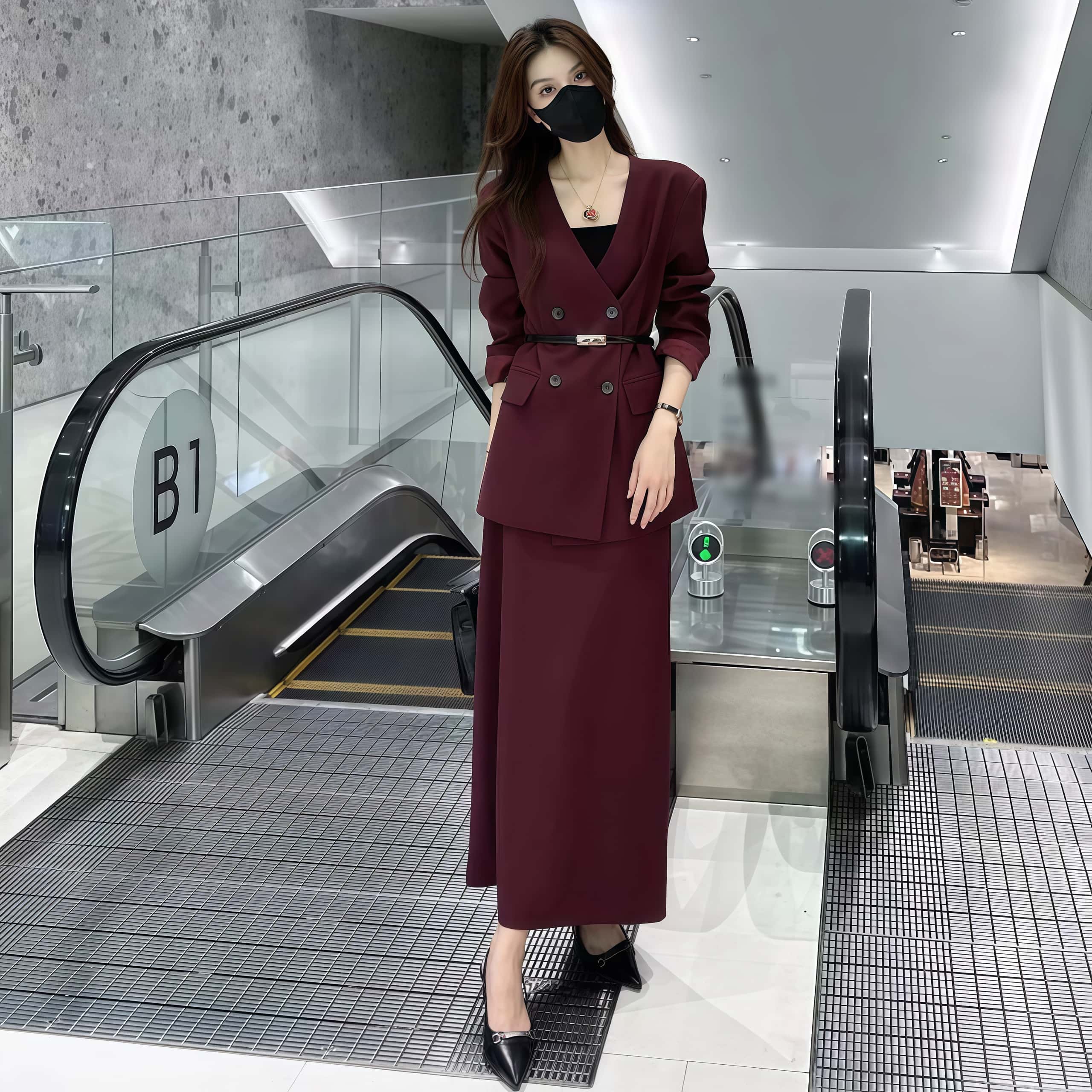 여성 스커트 정장세트 오피스 하객룩 슬림핏 양복 투피스세트 - 상세 이미지 3