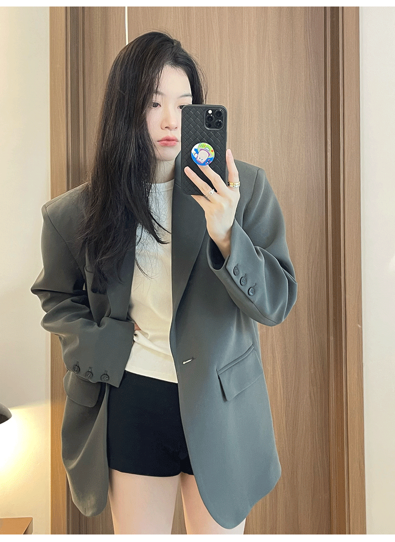 멋퀸 봄 가을 박시핏 세미오버자켓 싱글 하프 자켓 차콜 블랙 자켓 결혼식 - 메인 이미지
