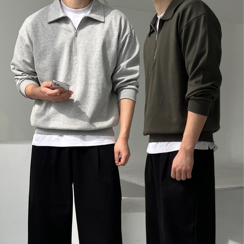 하프집업맨투맨 무지맨투맨 카라맨투맨 - 상품 이미지